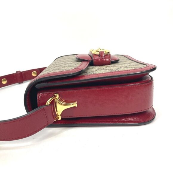 GUCCI 602204 GG Supreme Horsebit 1955 bag Shoulder Bag GG Supreme Beige/Red - Picture 9 of 16